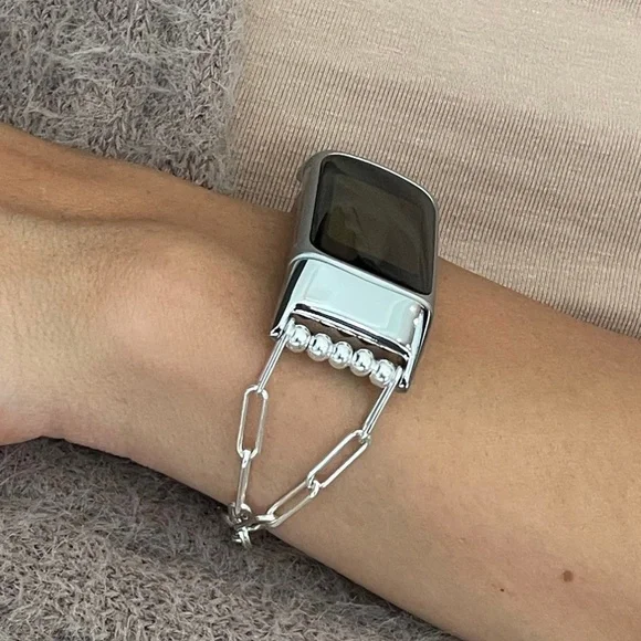 Simeon D Jewelry 925 Sterling Silver Paperclip Chain Fitbit